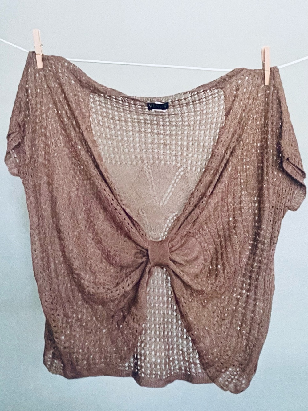VENUS Brown Open-Knit Tie-Front Camisole